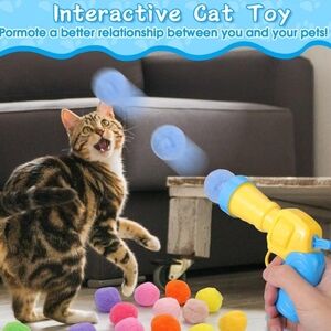 Interactive Silent‎ Cat Ball Plush Pompom Launcher Kitten Toy for Indoor Cats